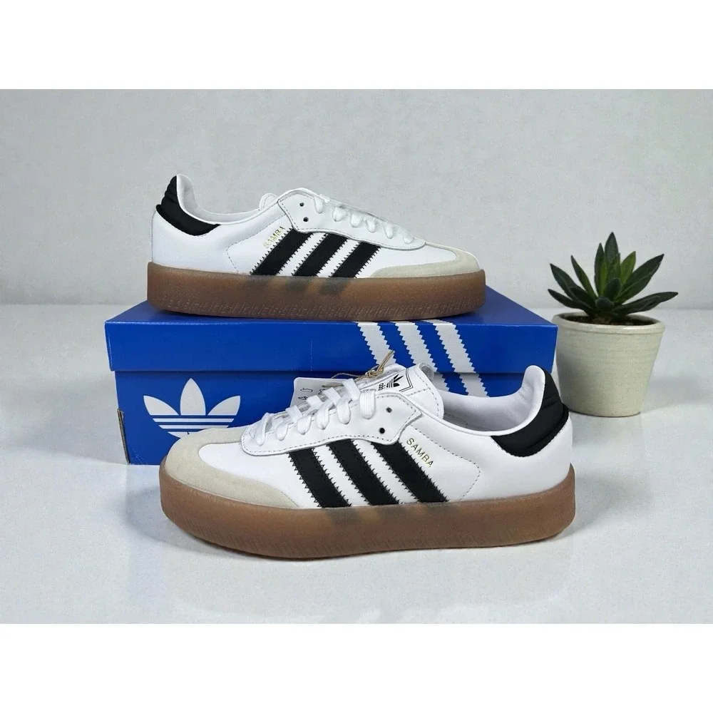 adidas Sambae White Black Gum JI1349 Women's Size 8.5 New Platform - Picture 1 of 9